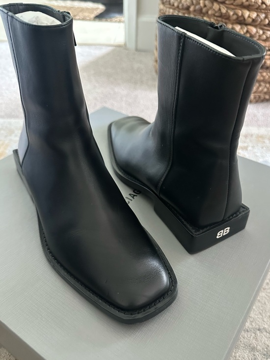 Balenciaga Shoes - Balenciaga Black Leather Square-Toe Ankle Boots